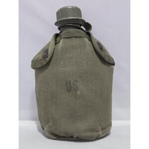 US Military 1 Quart Hard Plastic Water Canteen w/ Cover ALICE Clips OD Vintage